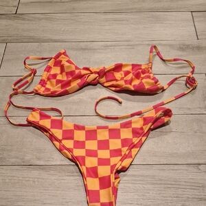 💐Shein Vibrant Checkered Twist Front Bikini Set🦉🐧💘